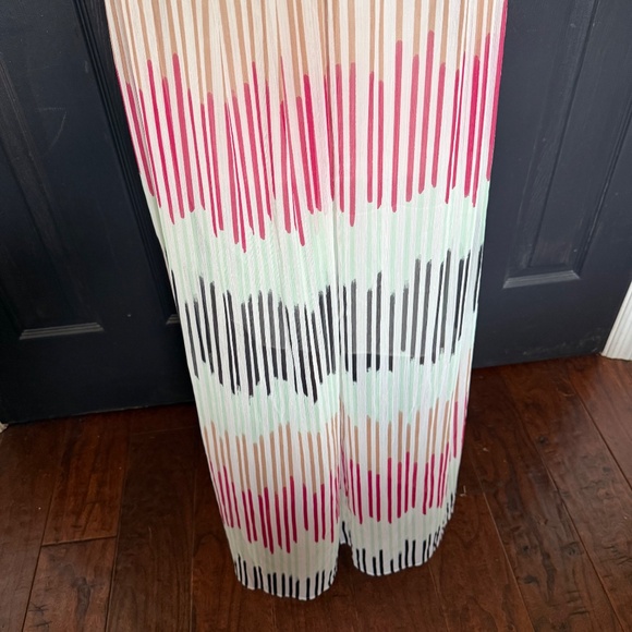 Alice + Olivia Pleated Silk Chiffon Maxi Dress Pastel Stripe Size Small - Picture 4 of 11